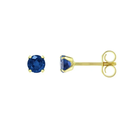 Boucles d'Oreilles Femme Puces OR 750/1000 Jaune et Saphirs