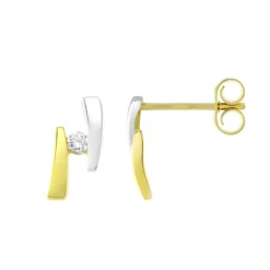 Boucles d'Oreilles Femme Puces OR 375/1000 Bicolore et Oxydes