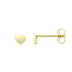 Boucles d'Oreilles Femme Puces Coeurs OR 375/1000 Jaune et Oxydes