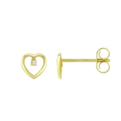 Boucles d'Oreilles Femme Puces Coeurs OR 375/1000 Jaune et Oxydes