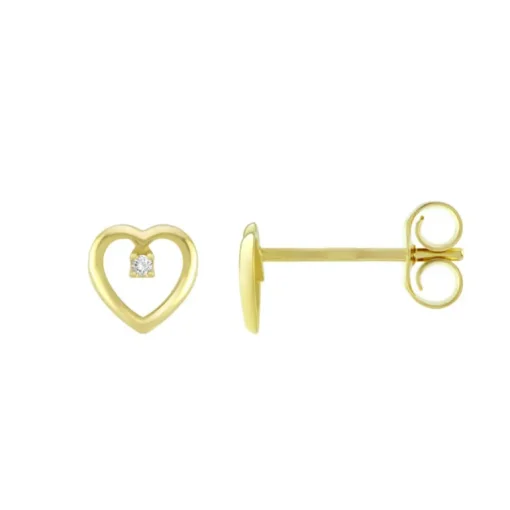 Boucles d'Oreilles Femme Puces Coeurs OR 375/1000 Jaune et Oxydes