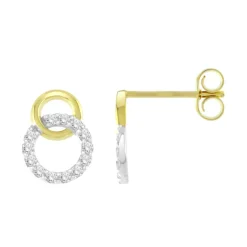 Boucles d'Oreilles Femme Puces OR 375/1000 Bicolore et Oxydes