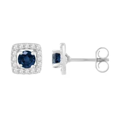 Boucles d'Oreilles Femme Puces OR 375/1000 Blanc et Saphirs