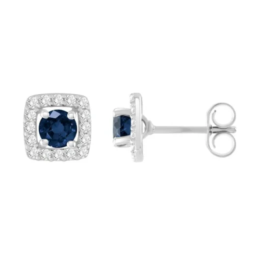 Boucles d'Oreilles Femme Puces OR 375/1000 Blanc et Saphirs