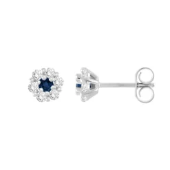 Boucles d'Oreilles Femme Puces OR 375/1000 Blanc et Saphir
