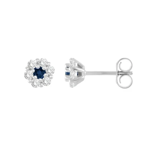 Boucles d'Oreilles Femme Puces OR 375/1000 Blanc et Saphir