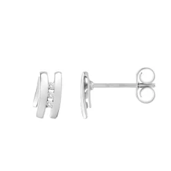 Boucles d'Oreilles Femme Puces trilogie OR 750/1000 Blanc et Diamants