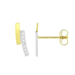 Boucles d'Oreilles Femme Puces OR 375/1000 Bicolore et Diamants