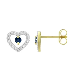 Boucles d'Oreilles Femme Puces OR 375/1000 Bicolore et Saphirs