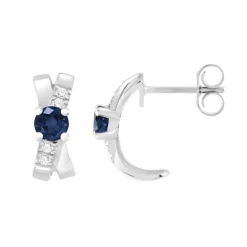 Boucles d'Oreilles Femme Puces OR 375/1000 Blanc et Saphirs