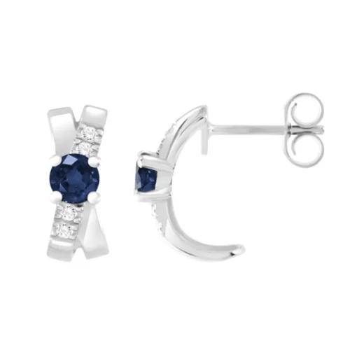 Boucles d'Oreilles Femme Puces OR 375/1000 Blanc et Saphirs