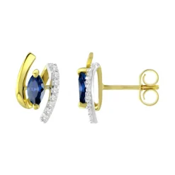 Boucles d'Oreilles Femme Puces OR 375/1000 Bicolore et Saphirs
