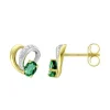 Boucles d'Oreilles Femme Puces OR 375/1000 Bicolore et Emeraudes