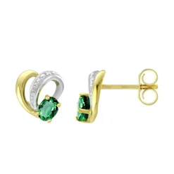 Boucles d'Oreilles Femme Puces OR 375/1000 Bicolore et Emeraudes