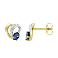 Boucles d'Oreilles Femme Puces OR 375/1000 Bicolore et Saphirs