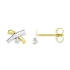 Boucles d'Oreilles Femme Puces OR 375/1000 Bicolore et Diamants