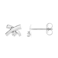 Boucles d'Oreilles Femme Puces OR 375/1000 Blanc et Diamants