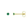 Boucles d'Oreilles Femme Puces OR 375/1000 Jaune et Emeraude