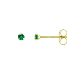 Boucles d'Oreilles Femme Puces OR 375/1000 Jaune et Emeraude