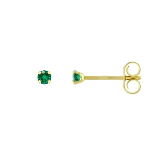 Boucles d'Oreilles Femme Puces OR 375/1000 Jaune et Emeraude