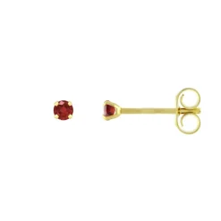 Boucles d'Oreilles Femme Puces OR 375/1000 Jaune et Rubis