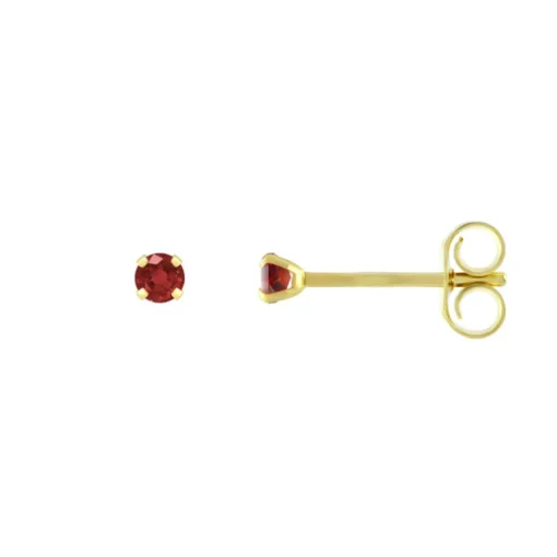 Boucles d'Oreilles Femme Puces OR 375/1000 Jaune et Rubis