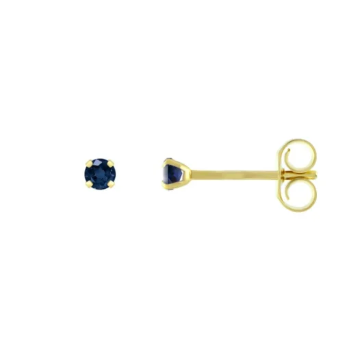 Boucles d'Oreilles Femme Puces OR 375/1000 Jaune et Saphirs