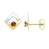 Boucles d'Oreilles Femme Puces OR 375/1000 Bicolore et Rubis