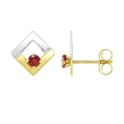 Boucles d'Oreilles Femme Puces OR 375/1000 Bicolore et Rubis