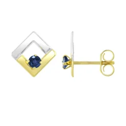 Boucles d'Oreilles Femme Puces OR 375/1000 Bicolore et Saphirs