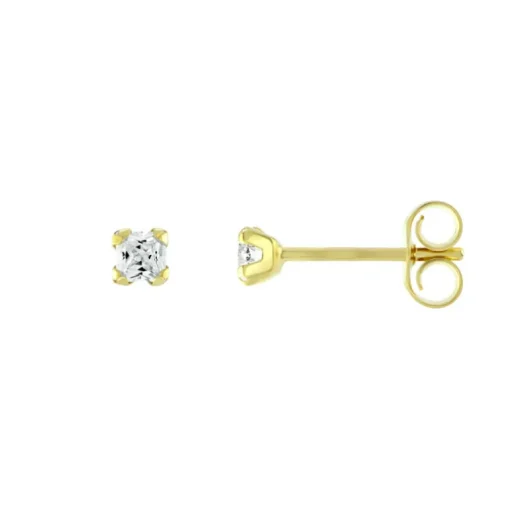Boucles d'Oreilles Femme Puces OR 375/1000 Jaune et Oxydes