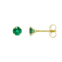 Boucles d'Oreilles Femme Puces OR 750/1000 Jaune et Emeraudes