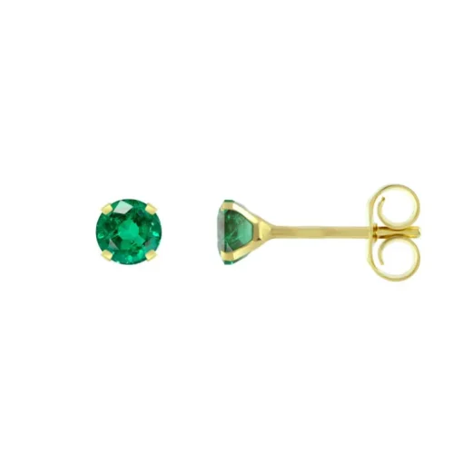 Boucles d'Oreilles Femme Puces OR 750/1000 Jaune et Emeraudes