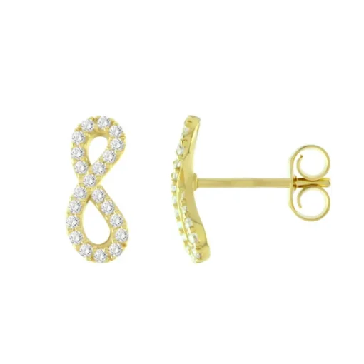 Boucles d'Oreilles Femme Puces Infini OR 375/1000 Jaune et Oxydes