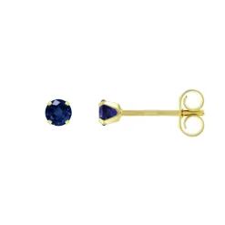 Boucles d'Oreilles Femme Puces OR 750/1000 Jaune et Saphir