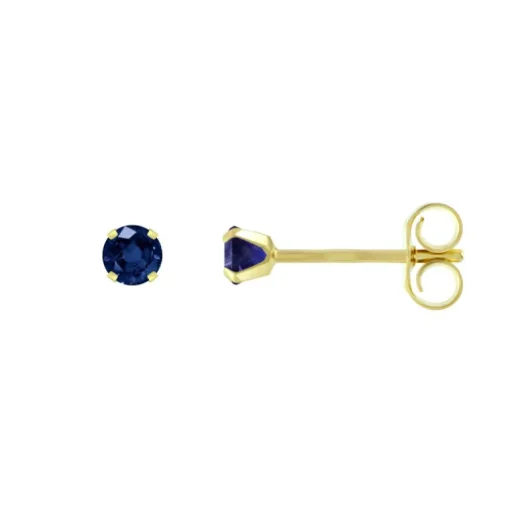 Boucles d'Oreilles Femme Puces OR 750/1000 Jaune et Saphir