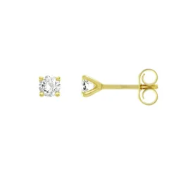 Boucles d'Oreilles Femme Puces OR 750/1000 Jaune et Diamants