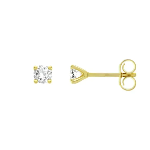 Boucles d'Oreilles Femme Puces OR 750/1000 Jaune et Diamants