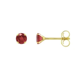 Boucles d'Oreilles Femme Puces OR 375/1000 Jaune et Rubis