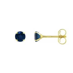 Boucles d'Oreilles Femme Puces OR 375/1000 Jaune et Saphirs
