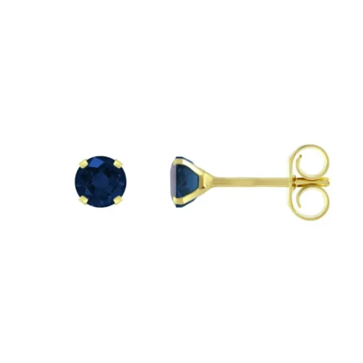 Boucles d'Oreilles Femme Puces OR 375/1000 Jaune et Saphirs