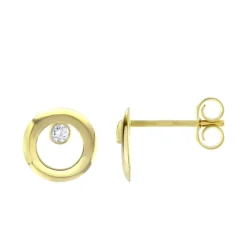 Boucles d'Oreilles Femme Puces OR 750/1000 Jaune et Diamants