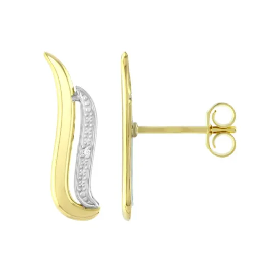 Boucles d'Oreilles Femme Puces OR 750/1000 Bicolore et Diamants