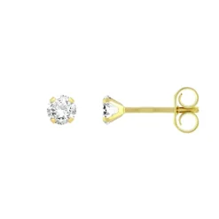 Boucles d'Oreilles Femme Puces OR 375/1000 Jaune et Oxyde
