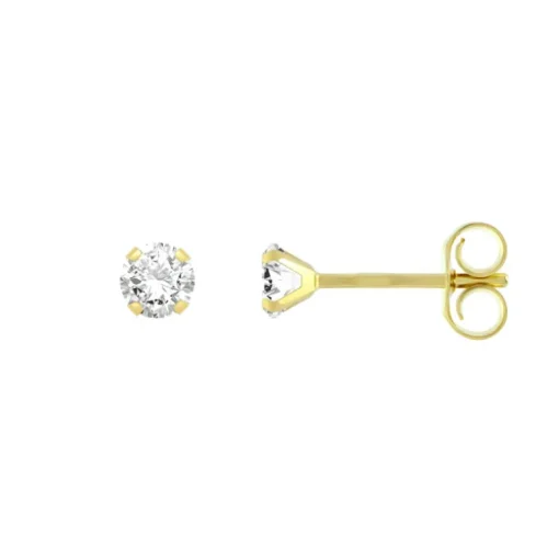 Boucles d'Oreilles Femme Puces OR 375/1000 Jaune et Oxyde