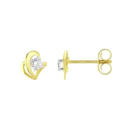 Boucles d'Oreilles Femme Puces OR 375/1000 Jaune et Oxydes
