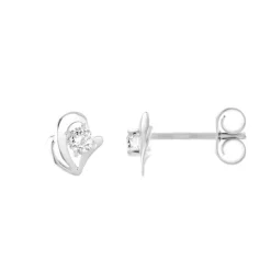 Boucles d'Oreilles Femme Puces OR 375/1000 Blanc et Oxydes