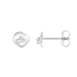 Boucles d'Oreilles Femme Puces Coeurs OR 375/1000 Blanc et Oxydes