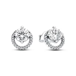 Boucles d'Oreilles Femme Puces Pandora ARGENT 925/1000 Halo Rond Scintillant 291248C01