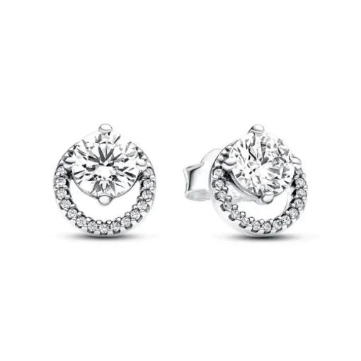 Boucles d'Oreilles Femme Puces Pandora ARGENT 925/1000 Halo Rond Scintillant 291248C01